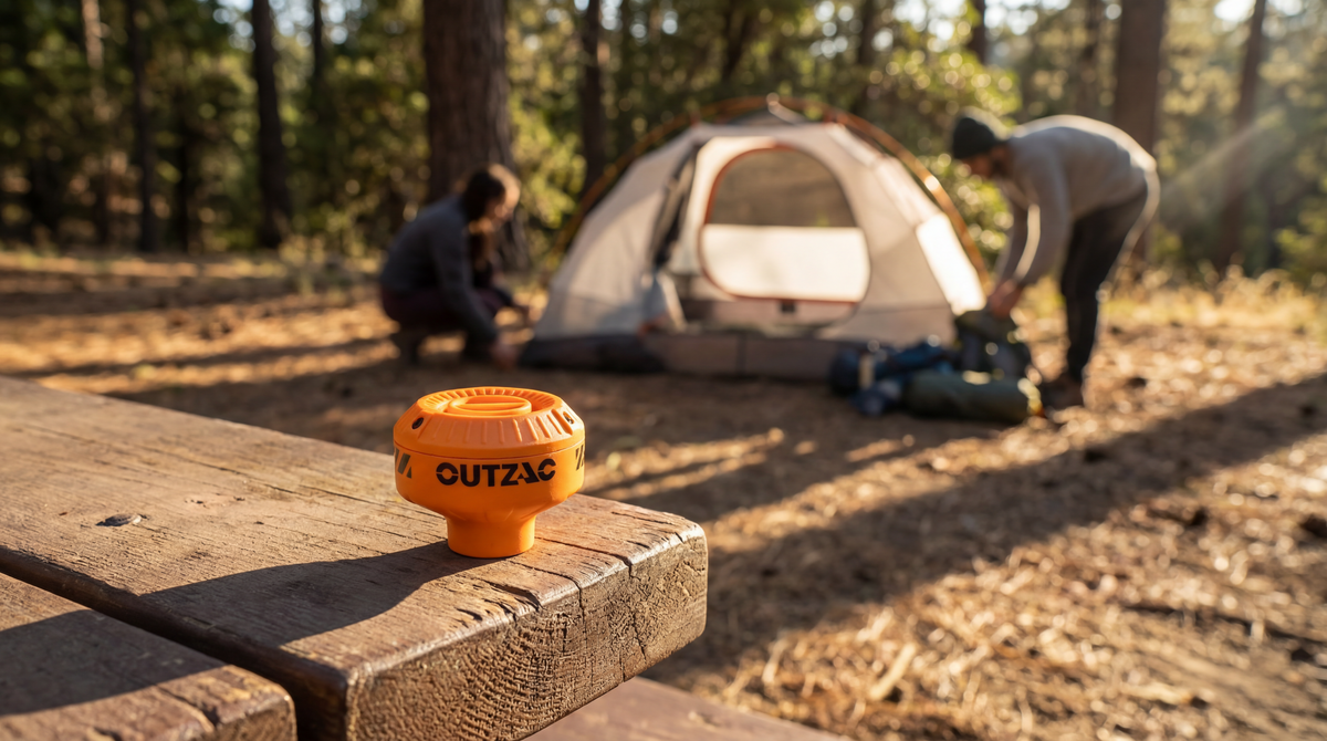 BEAM PUMP hanging as a light over a tent